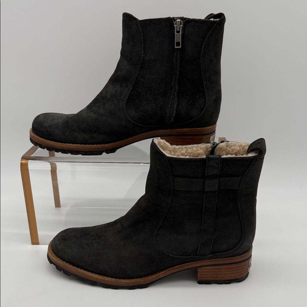 UGG Black Suede Shearling-Lined Ankle Boots